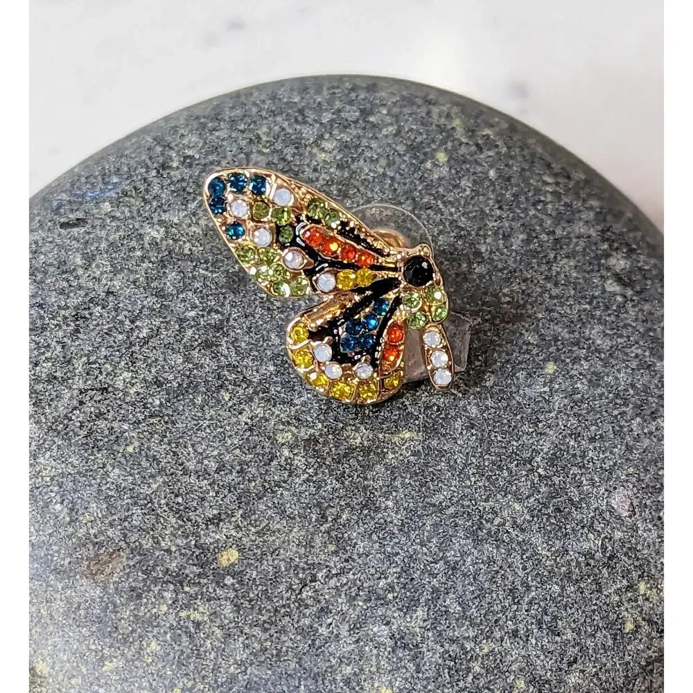 Butterfly Goldtone Post Earrings with Colorful Crystals
